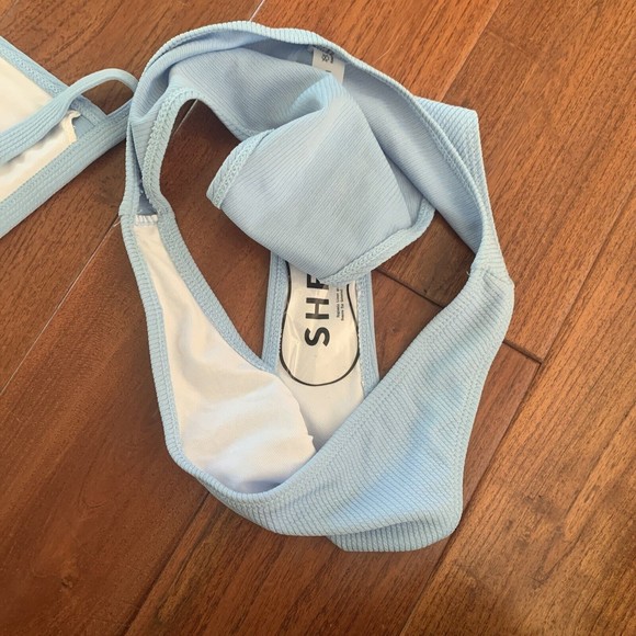 SHEIN Baby Blue Rib Triangle High Cut Bikini Swimsuit Size Large (8/10/12) NEW! - Picture 6 of 10